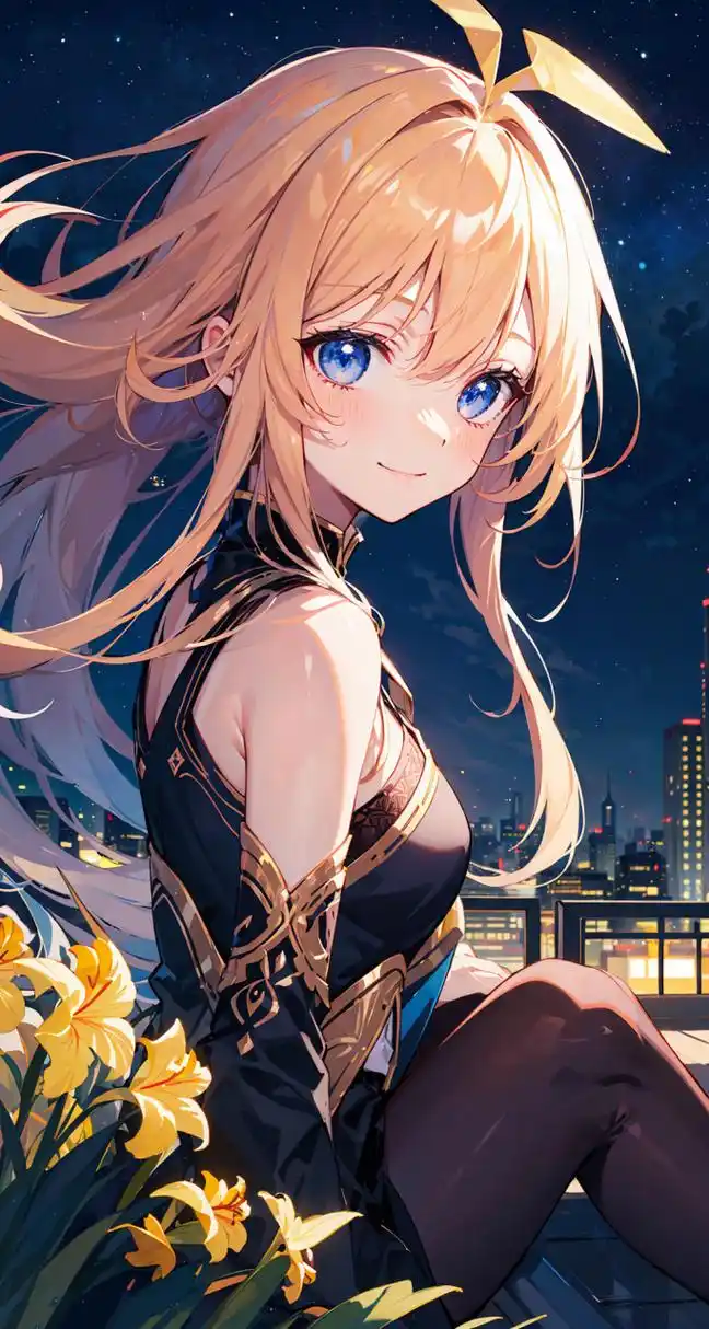 高清无水印重发.屋顶的女孩#二次元# #动漫头像和壁纸# #ai绘画#