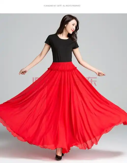 贺墨初上广场舞半身长裙高腰大摆妈妈裙国标交谊舞夏雪纺拉丁中老年