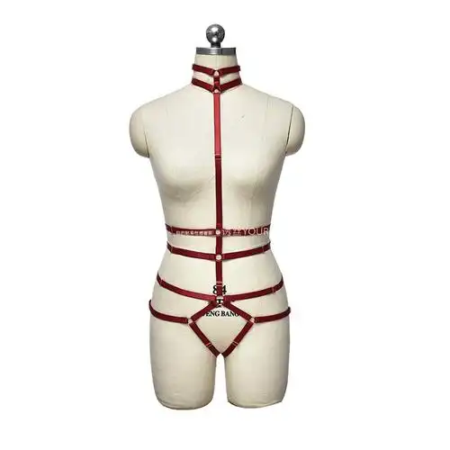 一根绳带情趣内衣束缚捆绑红色连体衣可调节夜场ds外穿表演衣开裆