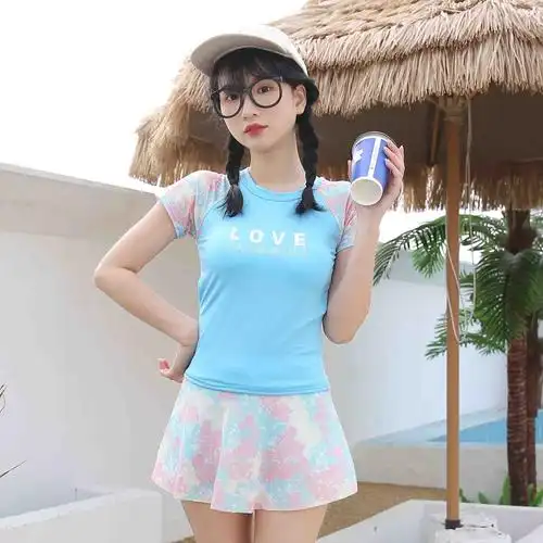 儿童泳衣 大童女童分体女孩泡温泉13-16岁学生专业训练少女游泳装