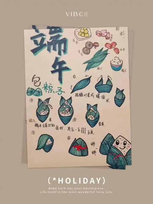 端午节包粽子手绘步骤图手绘美食食谱
