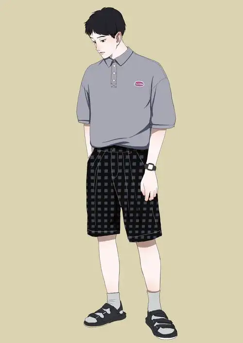 夏季服装男生全身插画板绘