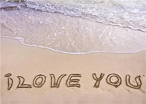 文字,我爱你,书写,沙滩,喜爱,概念