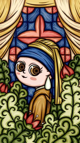 国潮版戴珍珠耳环的少女