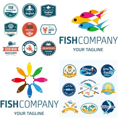 a0075海洋渔业logo船锚海鲜标志鱼类龙虾简约设计素材源文件