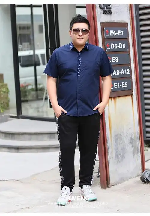 毕蒙大码男装短袖衬衫肥佬纯棉特大号休闲胖子加肥加大胖人衬衣潮