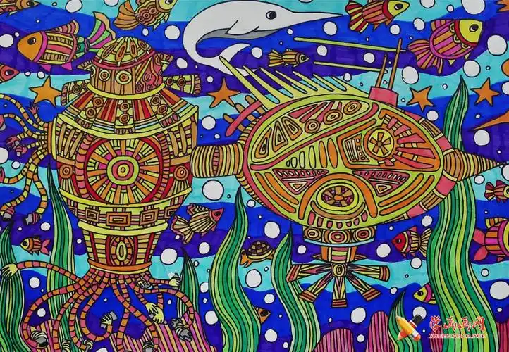 小学获奖儿童画《未来海底清洁器》欣赏