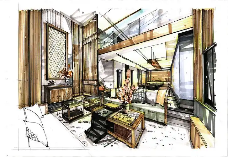 上传一下最近直播的图马克笔室内手绘图