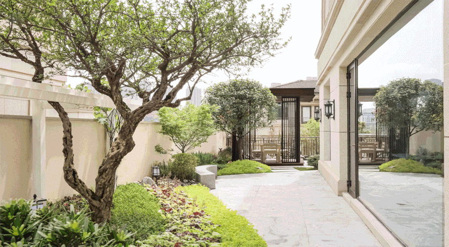 598㎡现代中式临湖别墅,177㎡庭院自此不羡桃花源|方正|庭院|业主_新