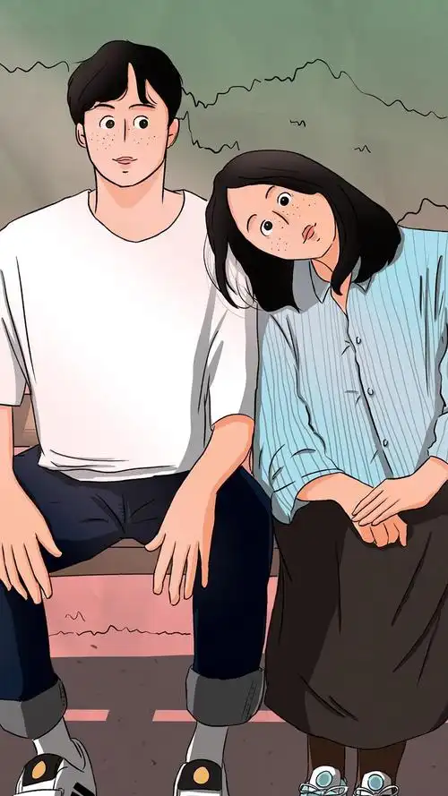 甜蜜小情侣插画美图手机壁纸