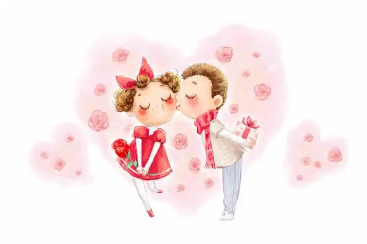 两个人,微笑,横图,插画,室外,白天,留白,抠图,白色背景,正面,爱情