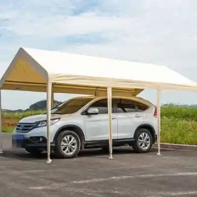 新品米白色停车棚车棚家用遮阳棚防雨棚汽车帐篷户外可拆卸婚庆活