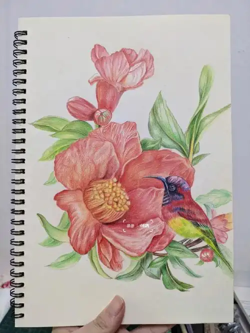 彩铅花鸟