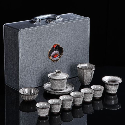 黑冰茶具套装铁胎冰裂纹遇水化冰高档陶瓷功夫茶具千层冰片纹理