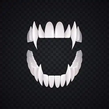 吸血鬼牙齿逼真 i>组 /i> i>合 /i>与白色捕食者牙齿的孤立图像与尖牙