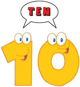 数字十卡通吉祥物形象数字 10 十, 教育卡, 学习计数与蔬菜, 数学.