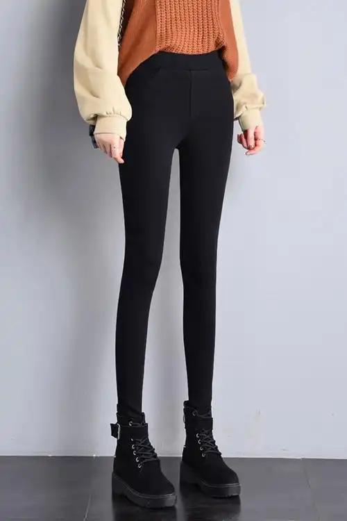 秋冬加绒乳木牛油果润肤裤外穿高腰弹力黑色紧身加厚打底裤小黑裤