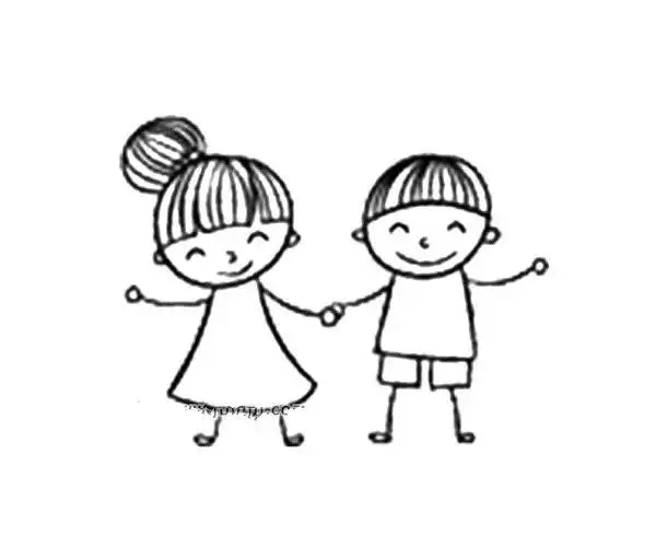 小朋友手拉手,图片,简笔画-学笔画