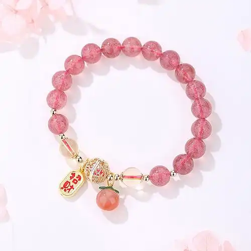 天然草莓手链女款招粉水晶桃花运手串招财纳福手链