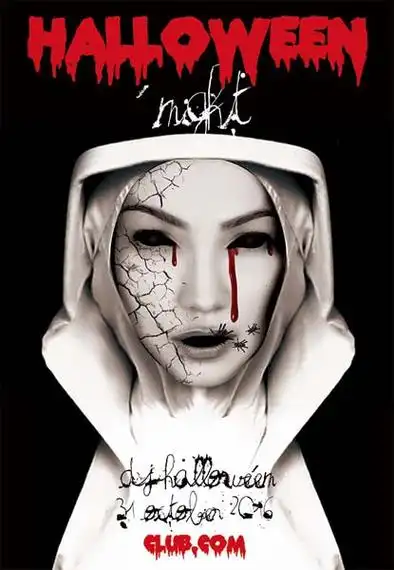 恐怖万圣节滴血人脸艺术字海报psd素材 免费版下载