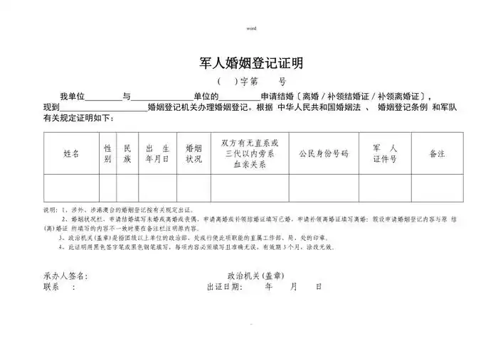 军人婚姻登记证明