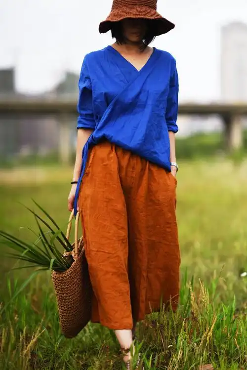 十二卷/原创苎麻春秋夏季新款斜襟复古轻旅系带衬衫棉麻小众女装