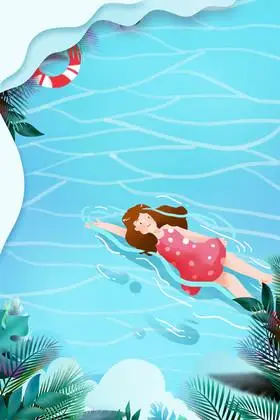 卡通女孩游泳图片