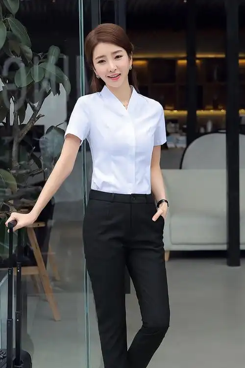 夏季时尚修身女装ol职业装套装正装女士工作服工装短袖职业衬衫28