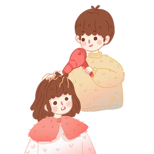 卡通手绘帮女朋友吹头发的男生