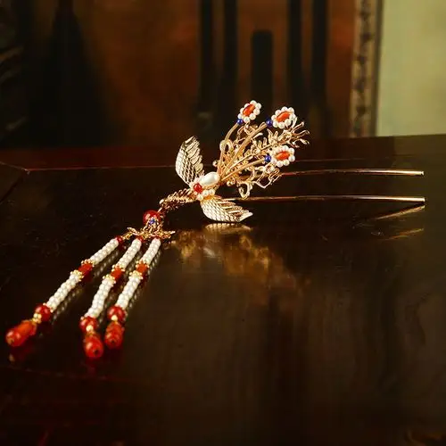 发簪红楼梦凤簪正凤偏凤钗汉流苏步摇古风坦领发饰