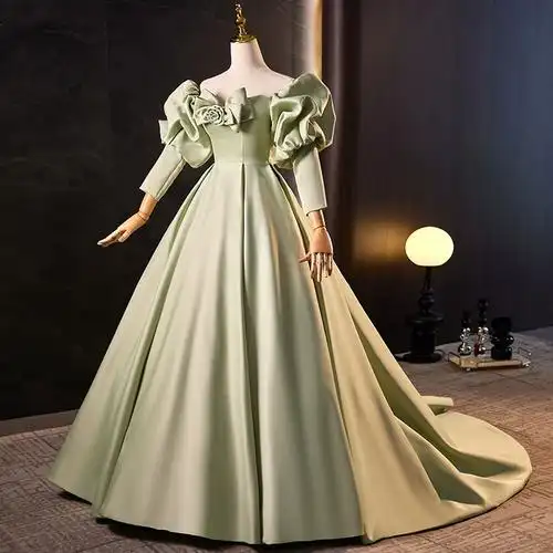 绿色公主成人礼蓬蓬裙影楼拍照主题敬酒服2023新款高级感礼服法式