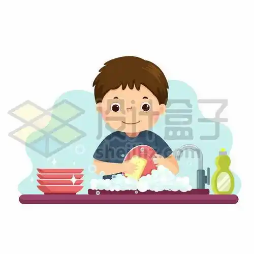 卡通男人正在洗碗池上洗碗做家务8162071矢量图片免抠素材