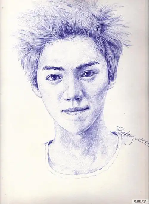 明星素描:鹿晗素描头像画