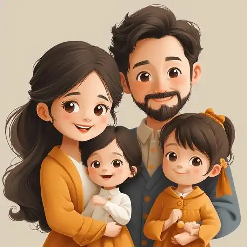 亲子头像|2024一家四口姐妹|亲子照卡通插画