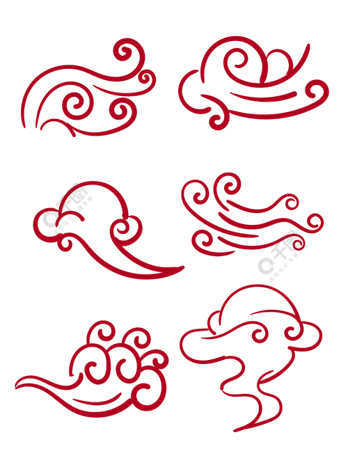 矢量手绘祥云云纹海波纹纹样中国风传统图案