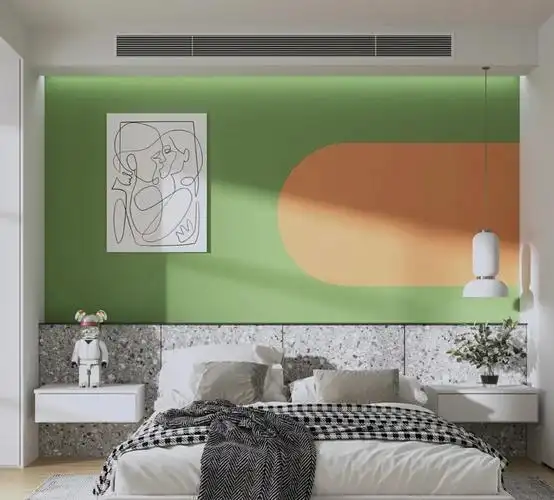 下撞色哟～今天小艺君给大家分享几款不同颜色拼接的背景墙漆分享呀!