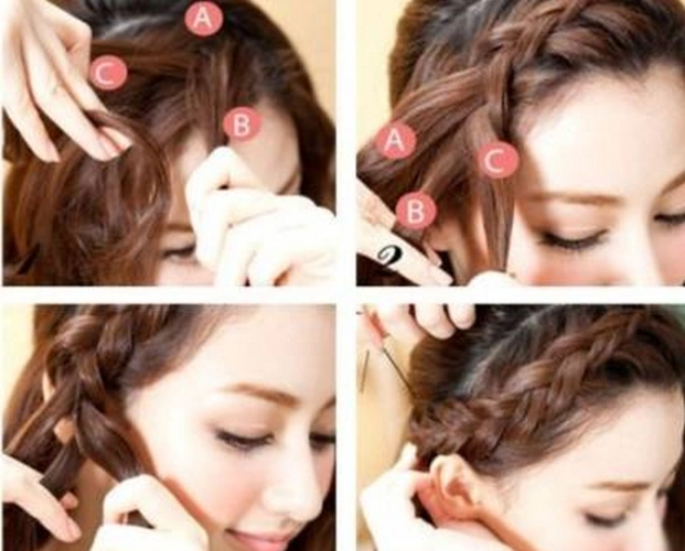 3,耳朵位置以下进行三股辫,编至发尾为止.