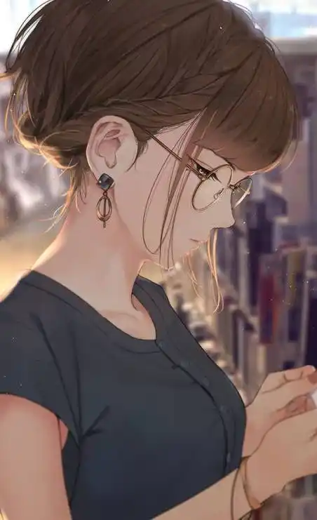 一个戴眼镜的女孩侧脸插画图片动漫插画图书馆女生侧脸戴眼镜的女孩