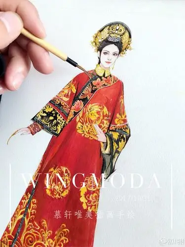 唯美服装插画手绘————正宫娘娘  慕轩wingmoda 高级定制手绘课程