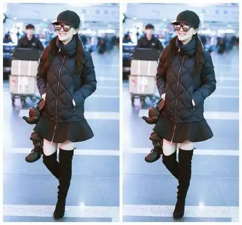 谢娜李沁同样穿网格棉袄,一个似女神,一个似路人!