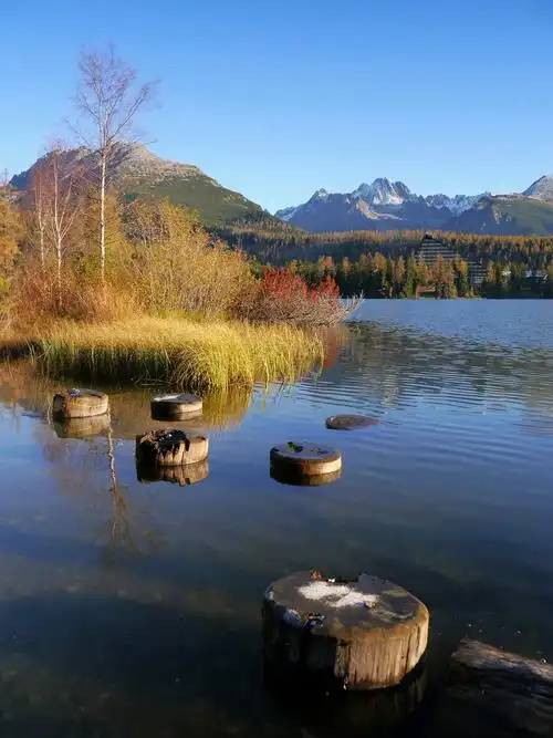 景色,风景,湖岸,全景,山,湖,高塔特拉,斯洛伐克