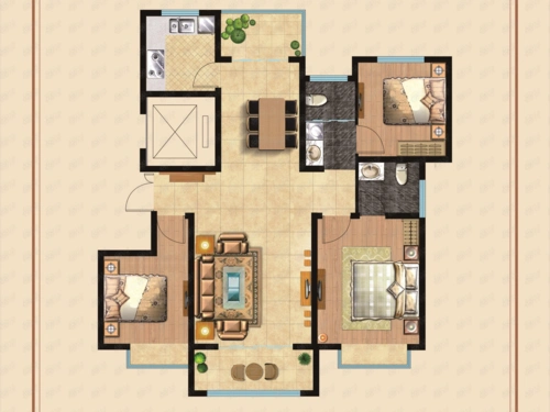 双溪湾·北苑118皮昂放品质三房户型图