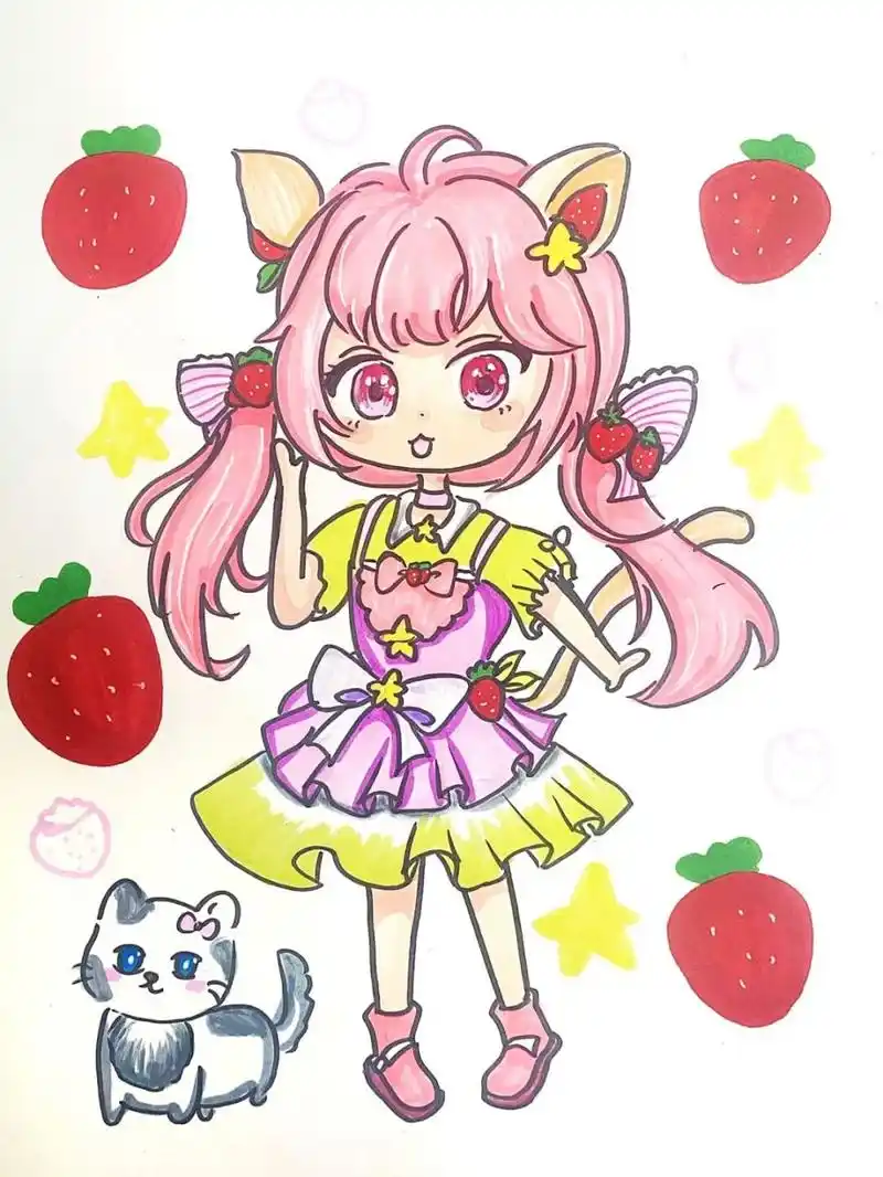 q版动漫女生 #马克笔# #卡通画# #儿童画# #q版人物# #动漫手绘