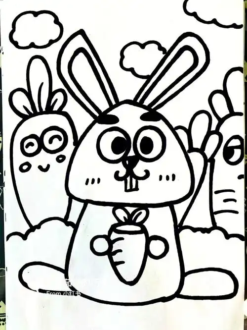 儿童简笔画油画棒水彩线稿