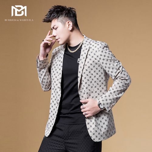 bm英伦雅痞风男装高级感衣服男潮流时尚满花休闲西装外套男士西服