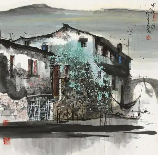 「津门网」吴门画派山水画家·刘懋善|江南水乡水墨画