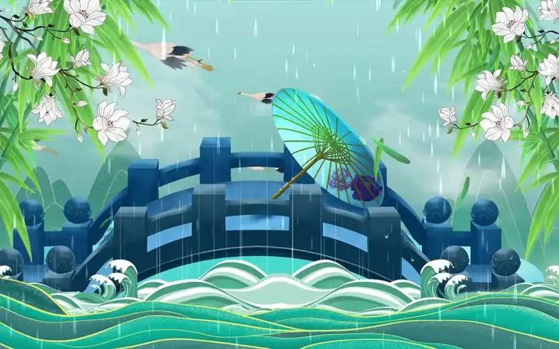 中国风烟雨江南意境舞台背景视频3580727