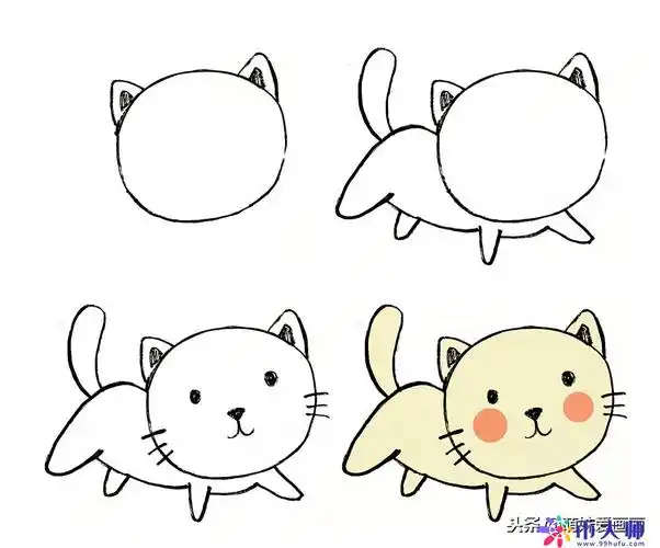 儿童简笔画小猫素材|跟着步骤画8只可爱的小猫,适用初学者