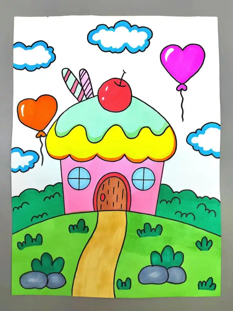 简单漂亮的《纸杯蛋糕房子》创意画来咯,快收藏起来一起画画吧# - 抖