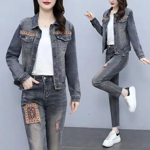 气质女神穿搭秋季女装新款今年流行早秋休闲时尚牛仔两件套装